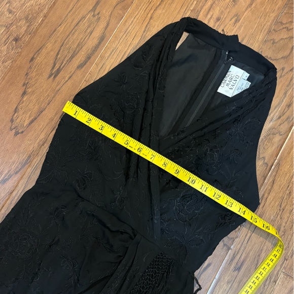 Vintage Carmen Marc Valvo Silk Black Backless Embroidered Fringe Dress Gown Sz 6 - Picture 9 of 12